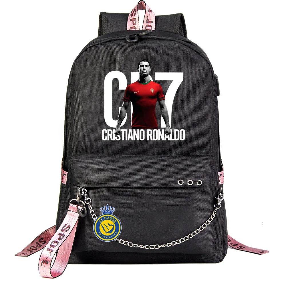 Buzzdaisy Cristiano Ronaldo Theme School Bag with 15-inch Laptop Compartment and USB Charging Cable