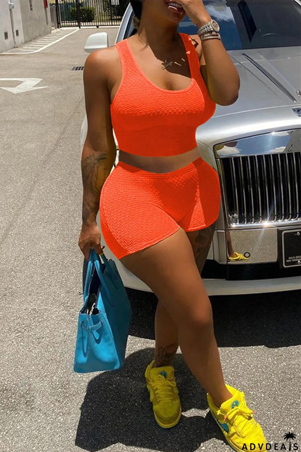 Yellow Fashion Casual Solid Basic U Neck Sleeveless Two Pieces