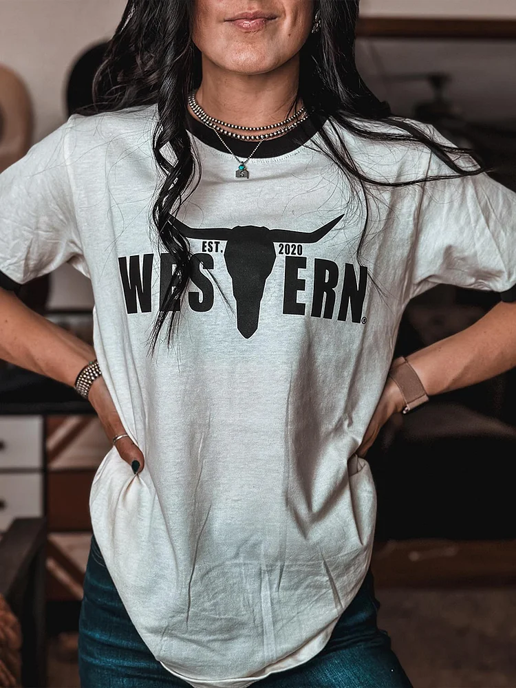 Western Retro White Short Sleeve T-Shirt