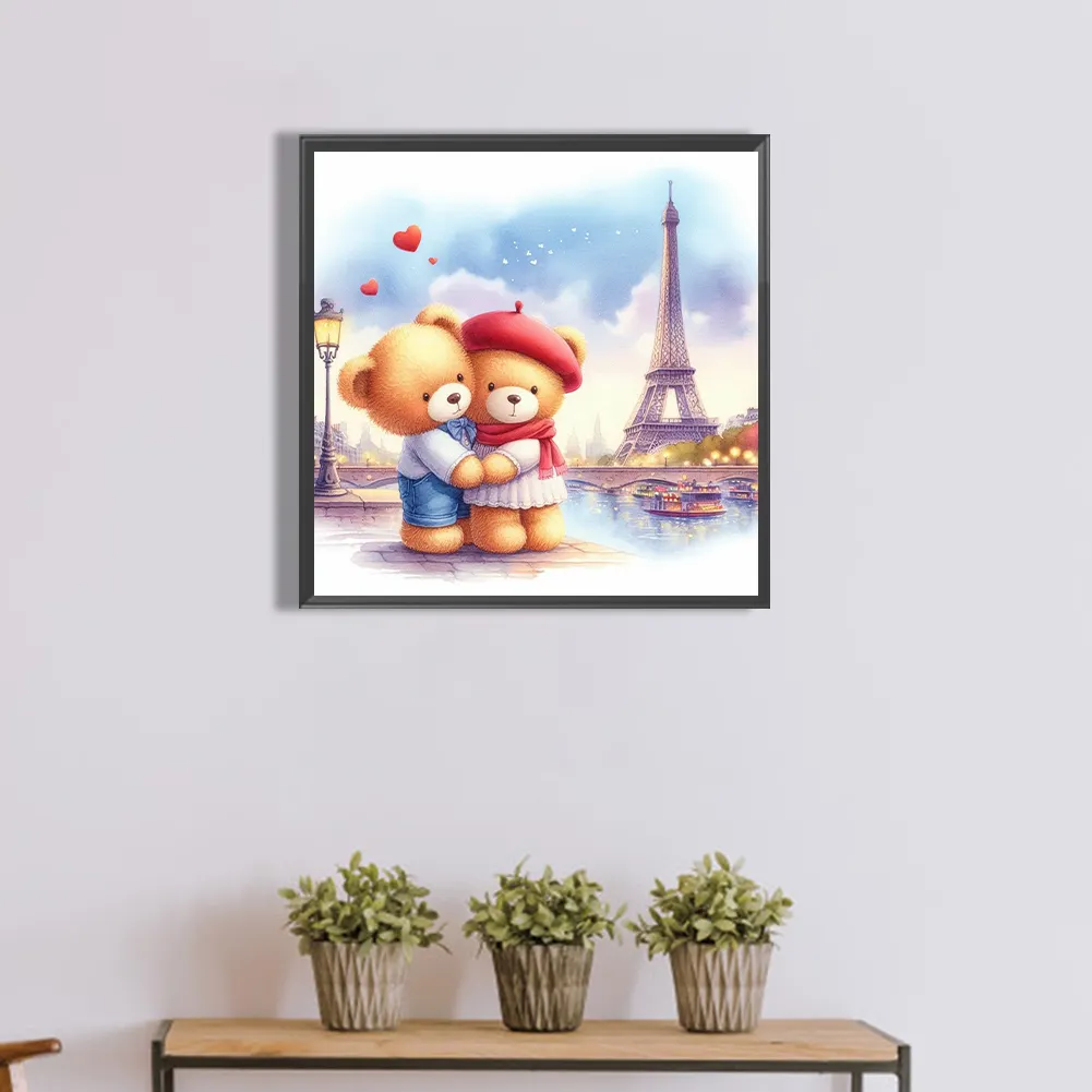 Diamond Painting - Full Round Drill - Couple Bear Eiffel Tower(Canvas|40*40cm)