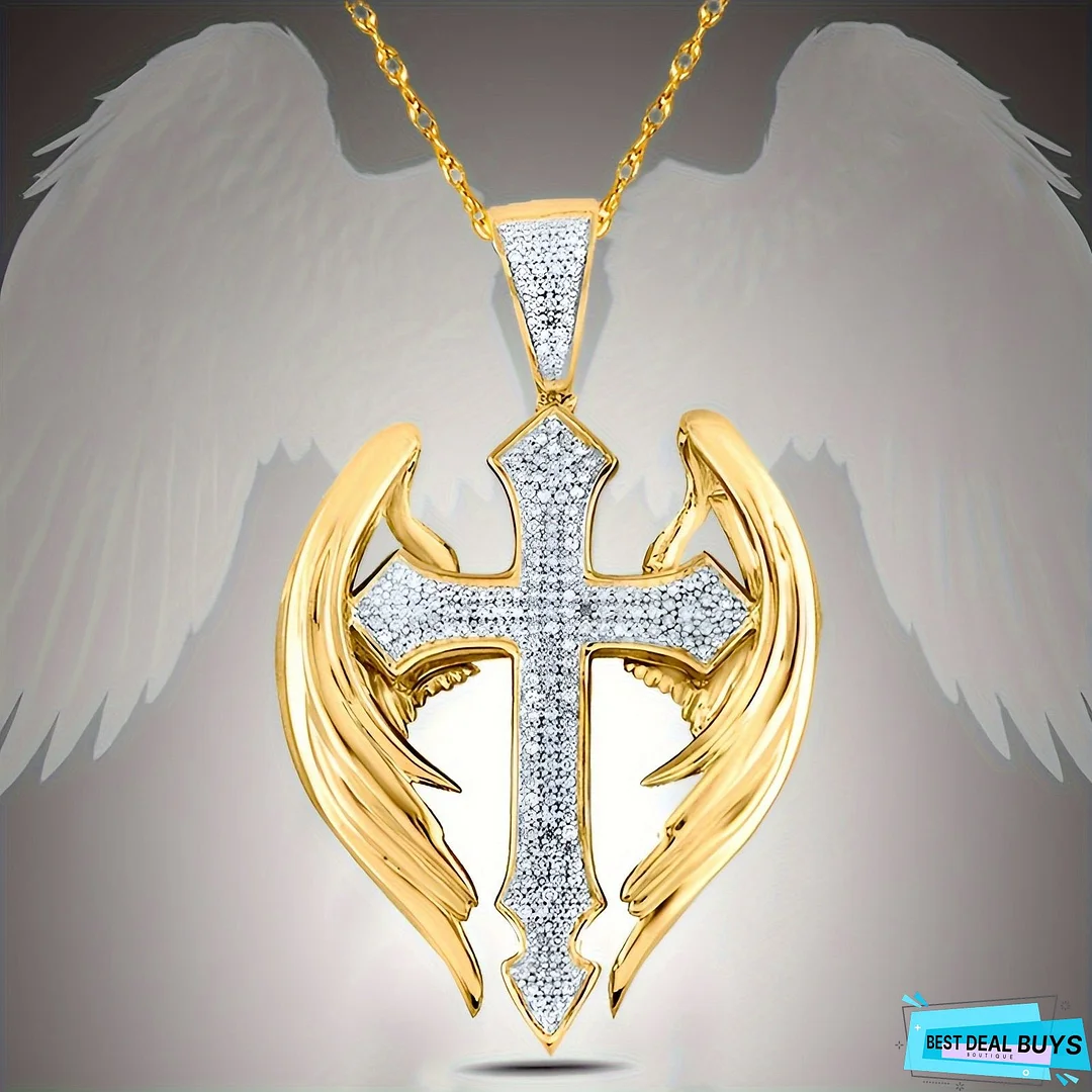 Angel Wings Cross Pendant Necklace, Elegant Style Fashionable Unisex Jewelry Accessory, Ideal Anniversary & Birthday Gift