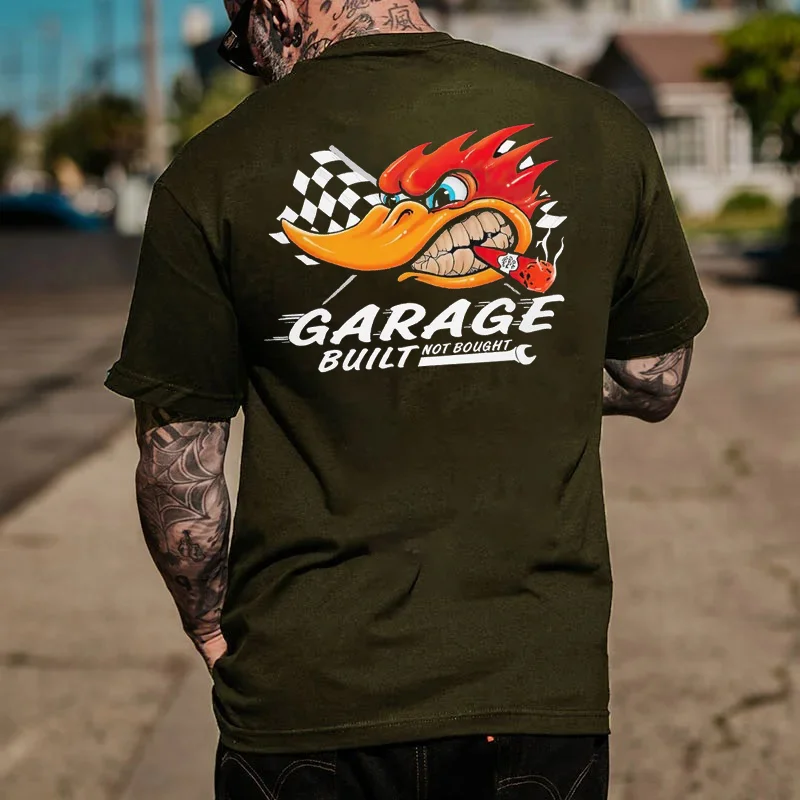 GARAGE BUILT NOT BOUGHT Racing Flag Mr. Horsepower Print Men's T-shirt