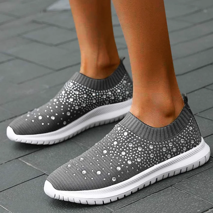 Women's Crystal Breathable Orthopedic Arch Support Slip-On Walking Sneakers Shoes