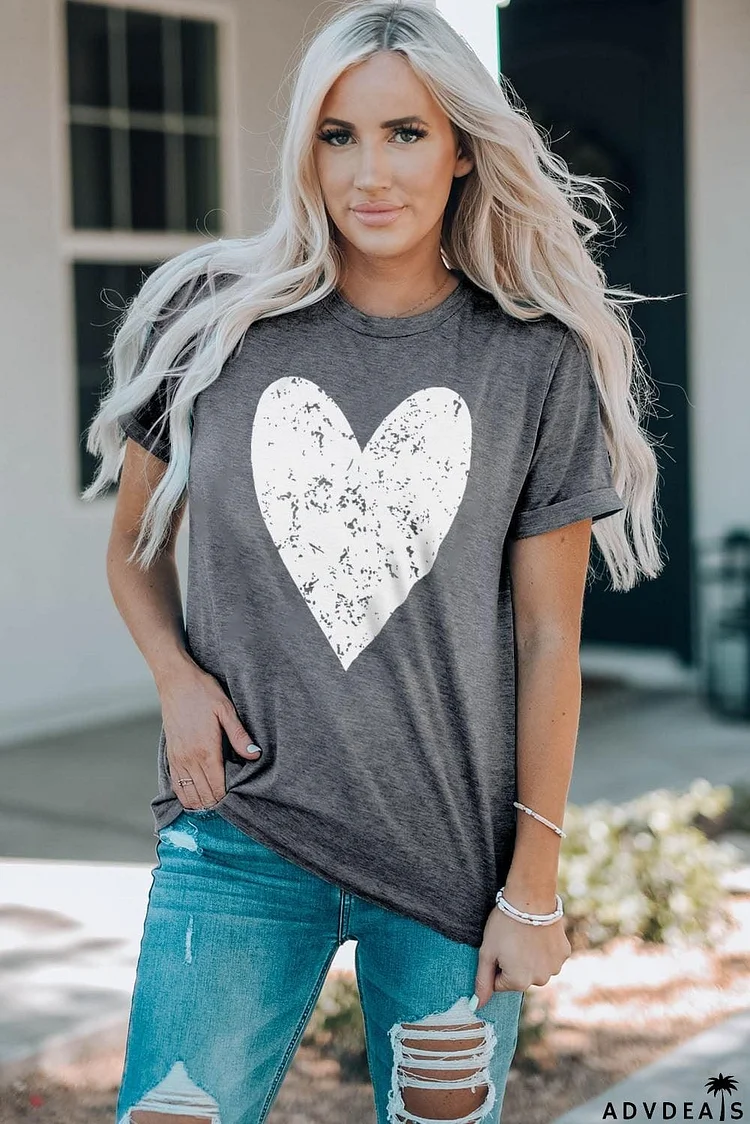 Heart Graphic Cuffed Short Sleeve Tee