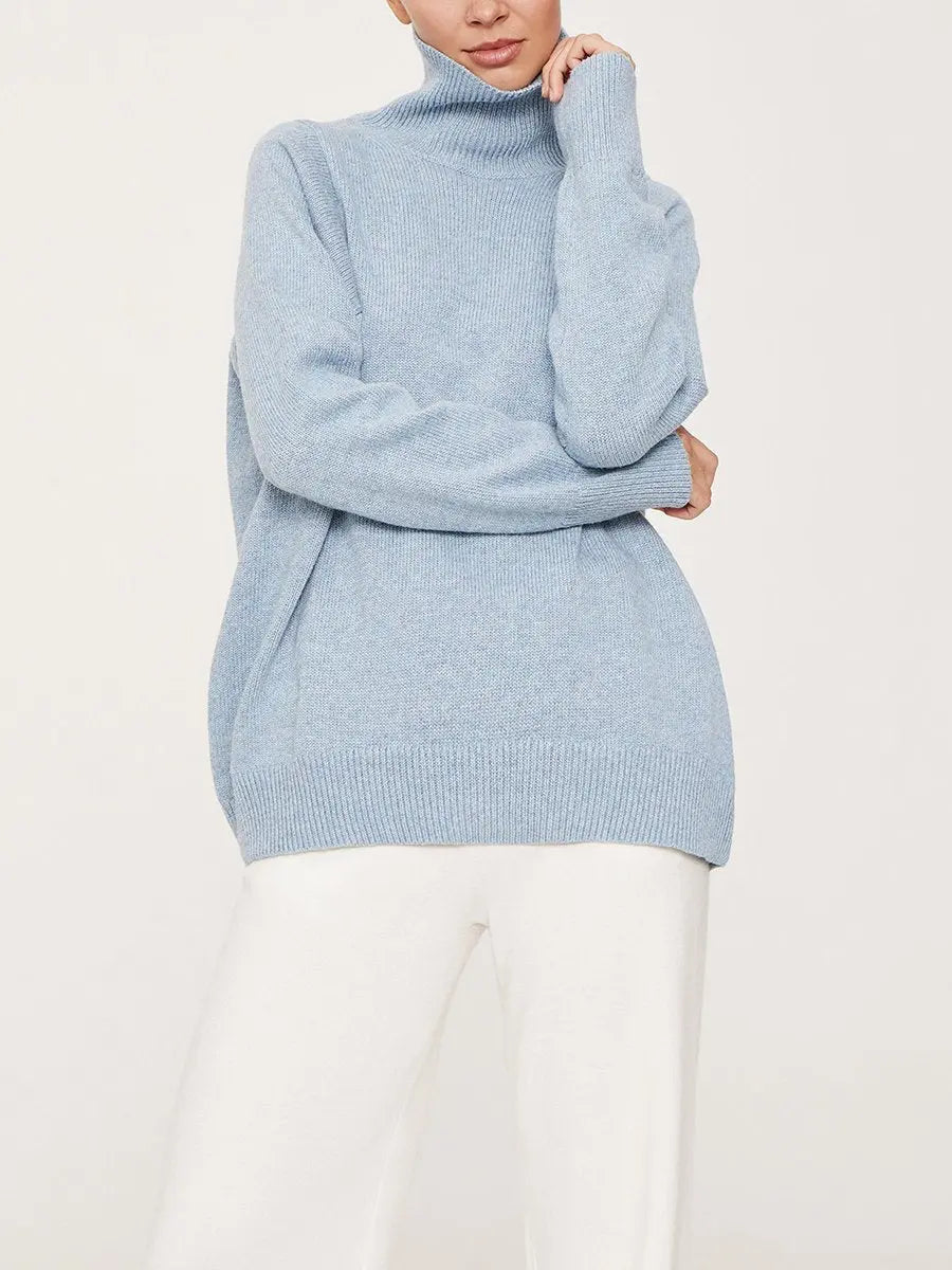High Neck Solid Color Loose Knit Sweater