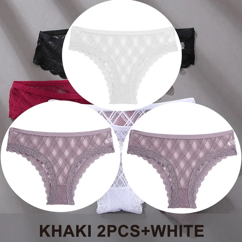 FINETOO 3PCS/Set Women's Panties Sexy Lace Lingerie Temptation Underwear Briefs Pespective Woman Thongs Mesh Underpants Female