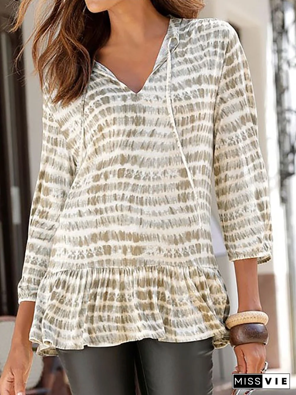 Plus size Boho Casual V Neck Tops