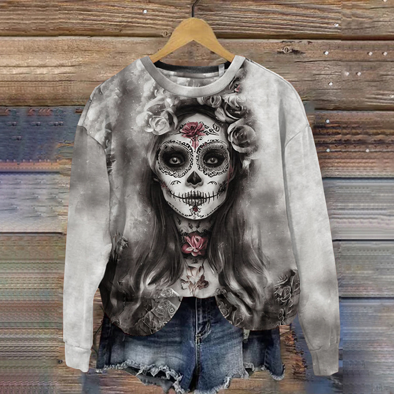 Day of the Dead Skull Art Print Pullover Sweatshirt wearshes