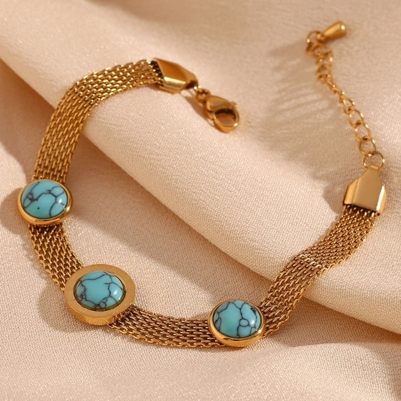 Vintage Style Classic Style Round 304 Stainless Steel 18K Gold Plated Turquoise Bracelets In Bulk