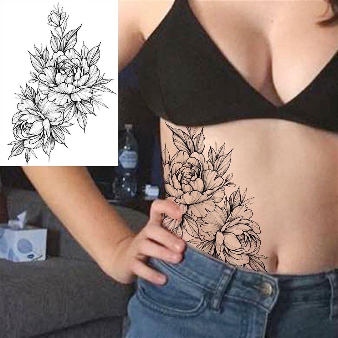 Sexy Girl 3D Flower Rose Temporary Tattoos For Women Black Dreamcatcher Tattoo Sticker Realistic Fake Peony Large Tatoos Paste