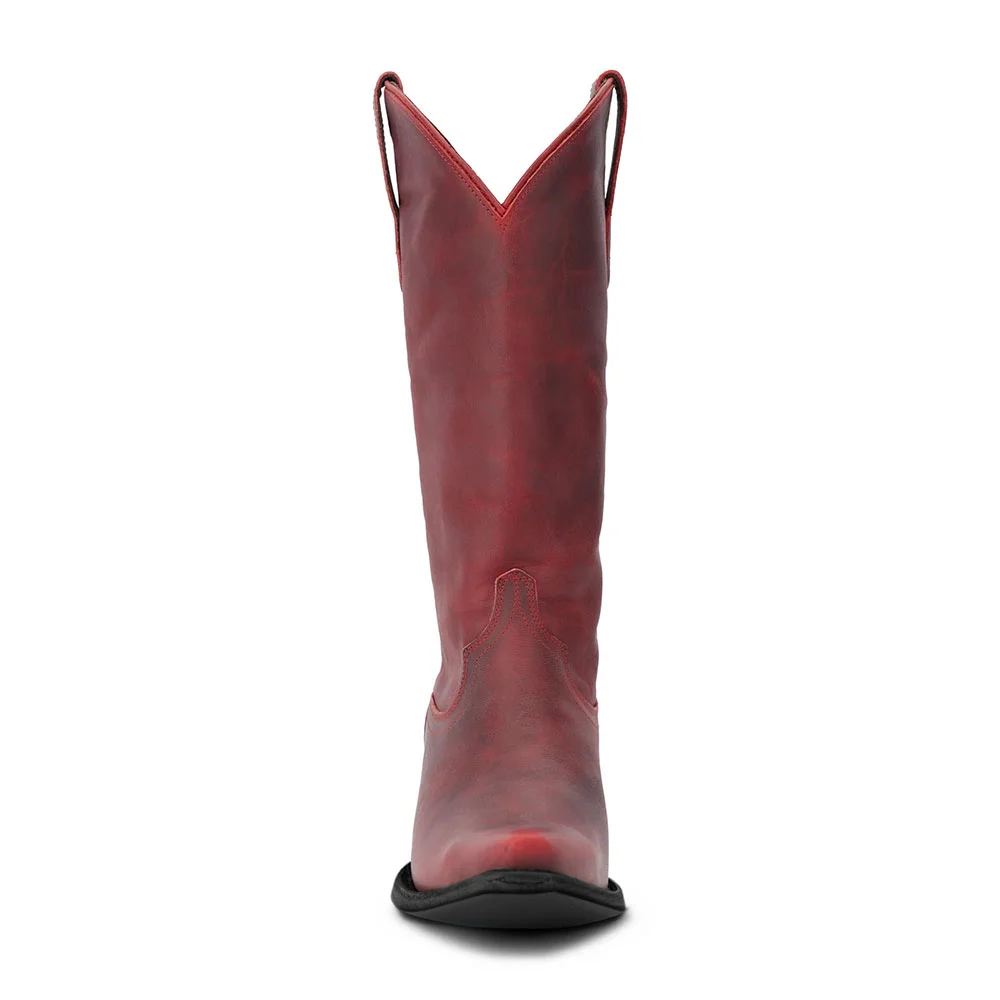 Maroon Comfort Chunky Heel Mid Calf Pull On Cowgirl Boots for Women