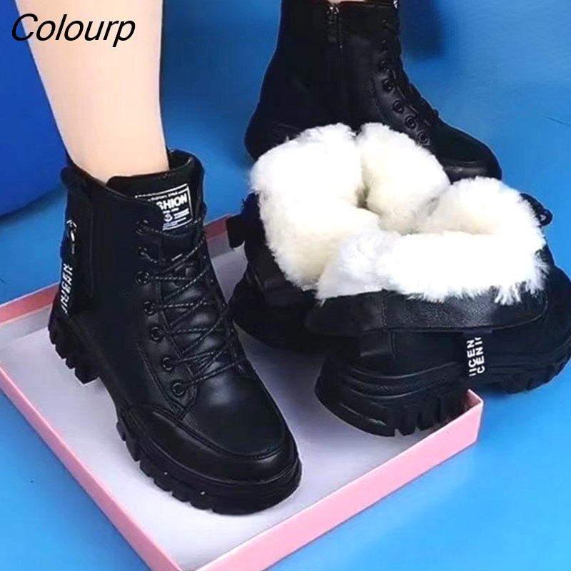 Colourp Autumn Women Shoes New Winter Plus Velvet All-match Thickened Warm Fur Boots Cotton Boots High-top Casual Shoes Botas