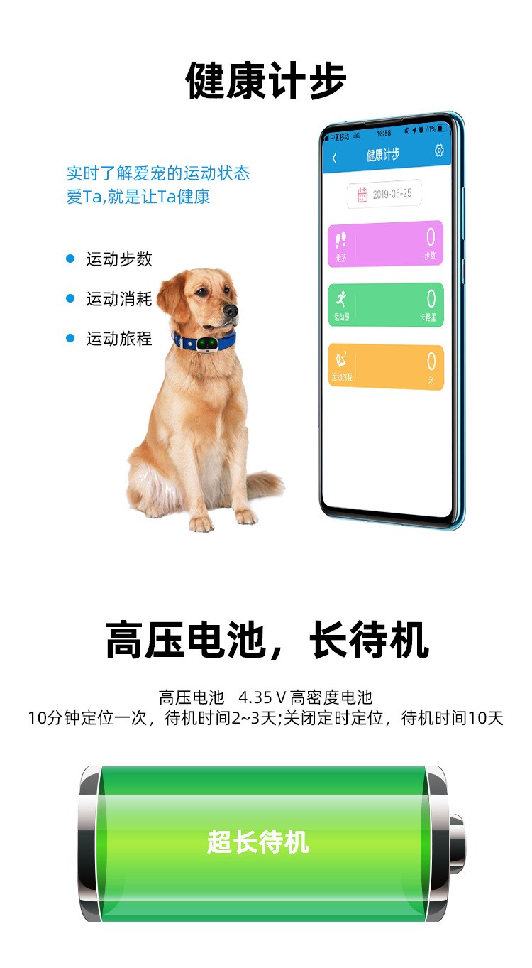锐峰汇智V43宠物4G定位器狗狗定位防丢器小型防水防丢定位项圈gps