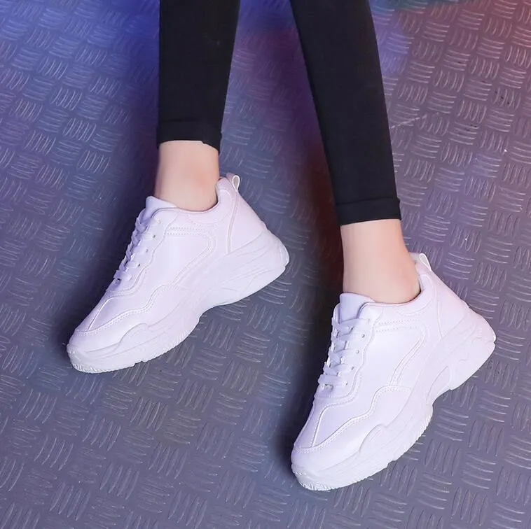 2022 Spring Fashion Women Casual Shoes Leather Platform Sport Shoes Woman Sneakers Ladies White Trainers Chaussure Femme Sneaker