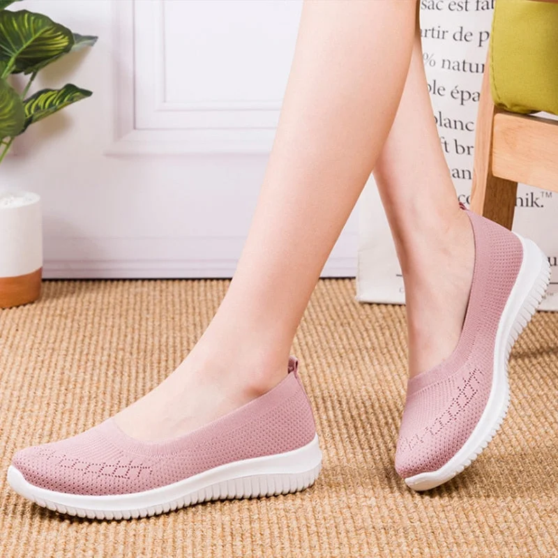 2021Women Shoes Knitting Sock Sneakers Women Spring Summer Slip On Flat Shoes Women Loafers Flats Walking shoes Female