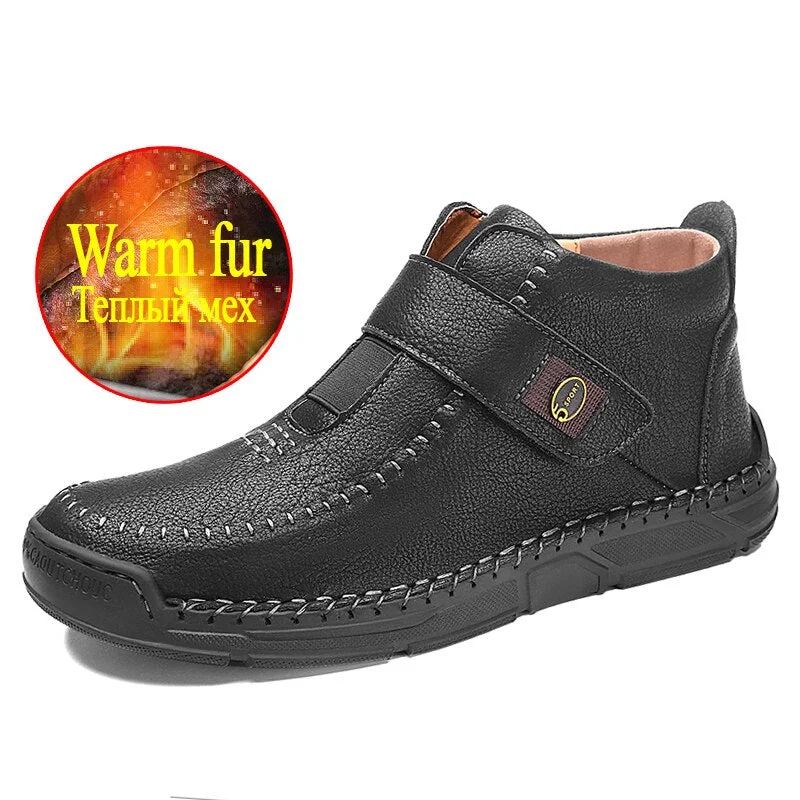 Fashion Men's Winter Boots Handmade Men's Ankle Boots Plush Warm Men's Snow Boots Outdoor Cold Protection Winter Men's Boots