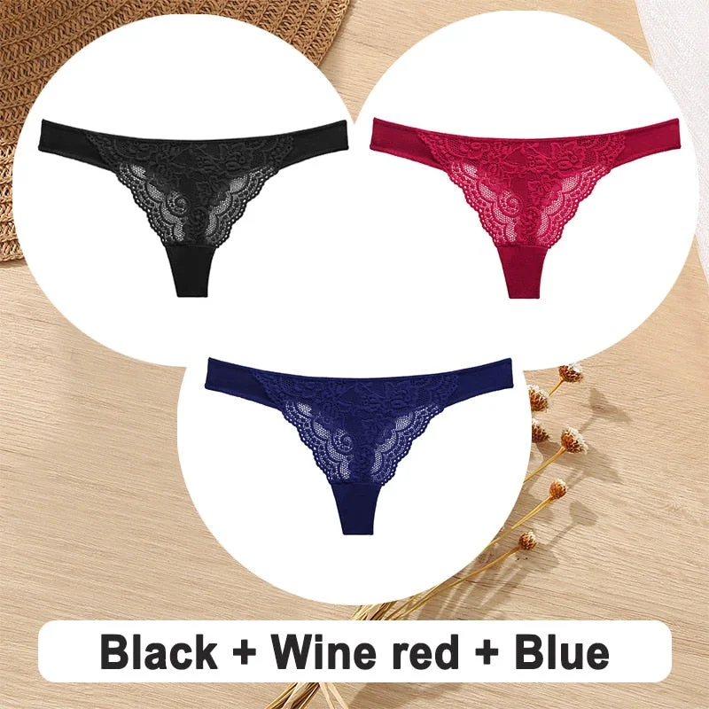 3PCS/Set Cotton G-String Women Panties Lace Underwear Female Lingerie Intimates Underpants Sexy Thong Panties for Girls Pantys