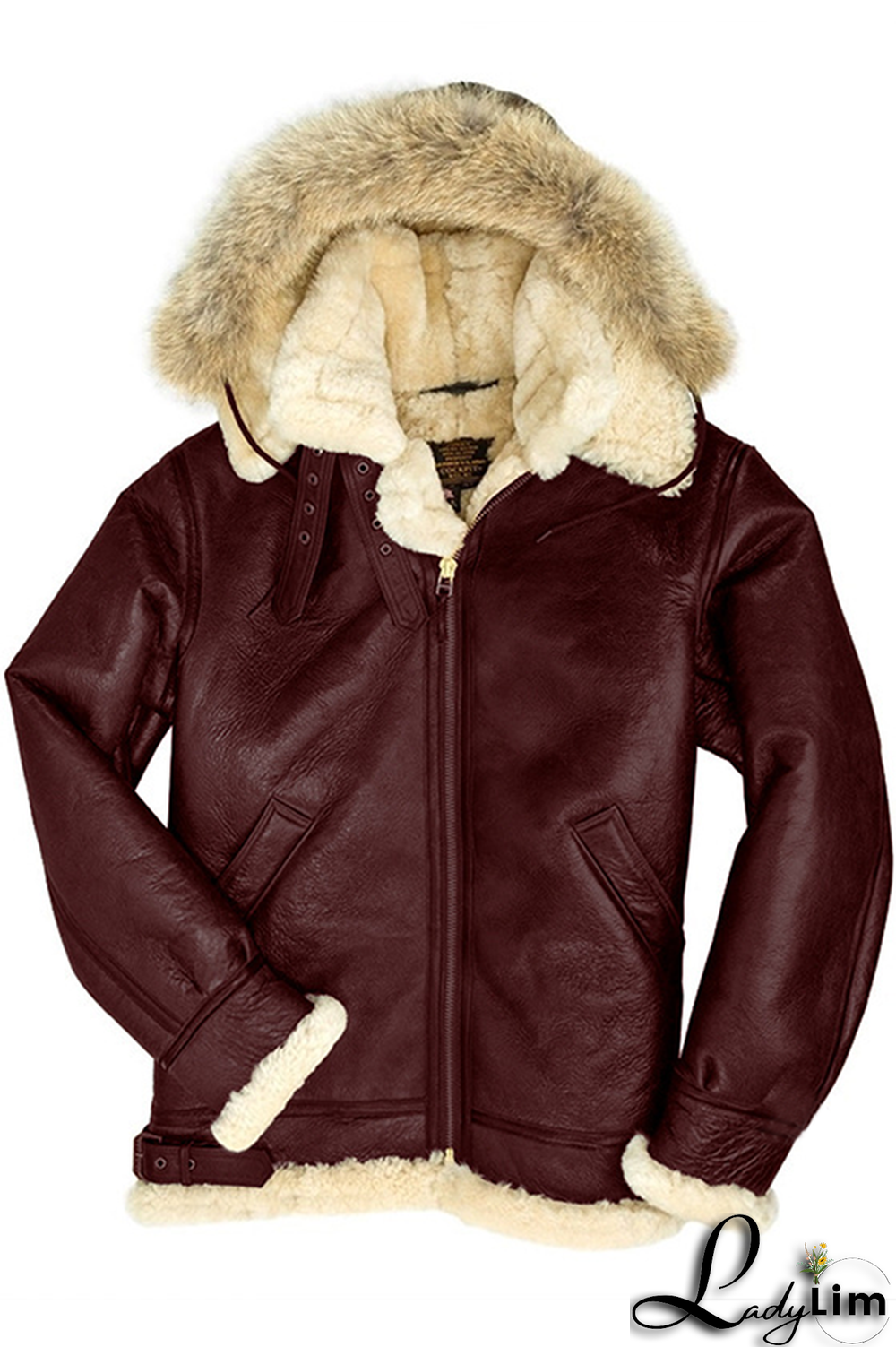 Brown Fashion Street Patchwork Contrast Zipper Hooded Collar Outerwear