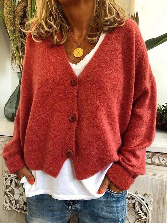 VChics Open Button Casual Sweater Knitted Cardigan