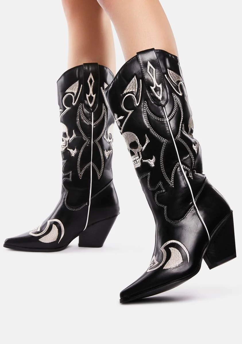 Dress Boots Pointed Toe Knee High Boots  Western Cowboy Boots For Women Shoes Cowgirls