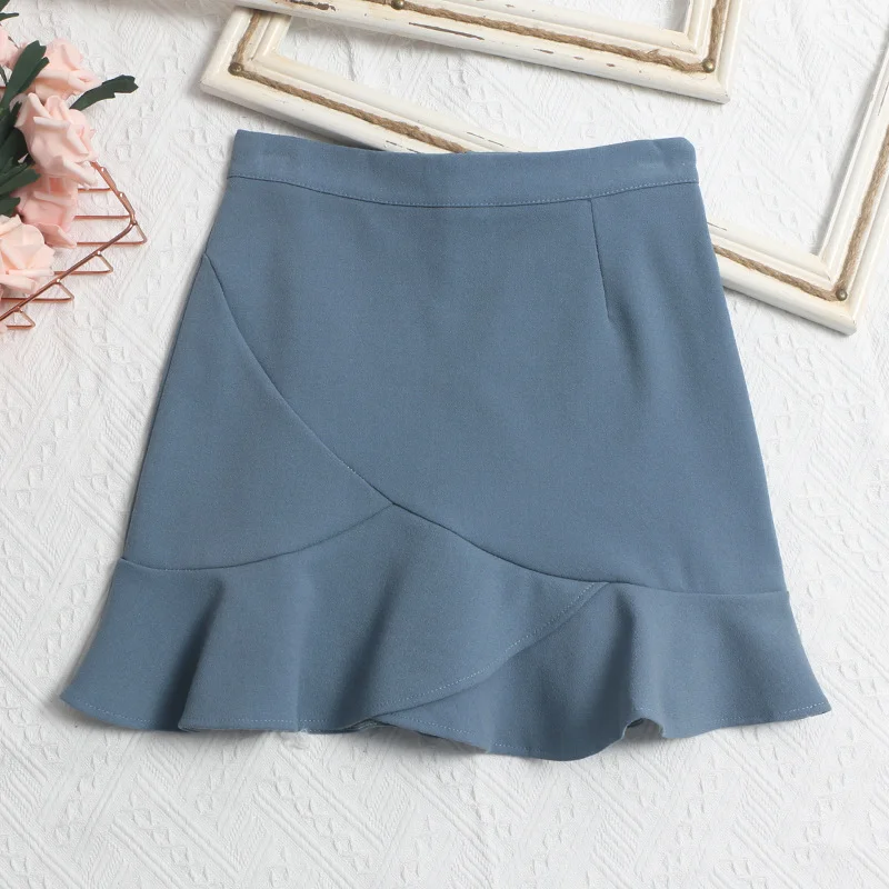 Uveng Real Shooting Small Lotus Leaf Side Fishtail Short Skirt Anti-Light High-Rise Thin A Word Bag Hip Skirt 8191