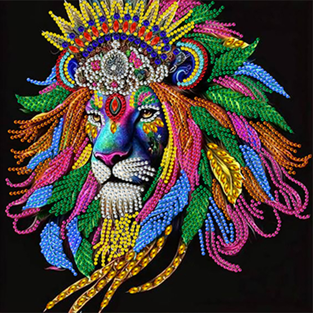 Colorful Lion Head 30*30cm(canvas) special shaped drill diamond painting
