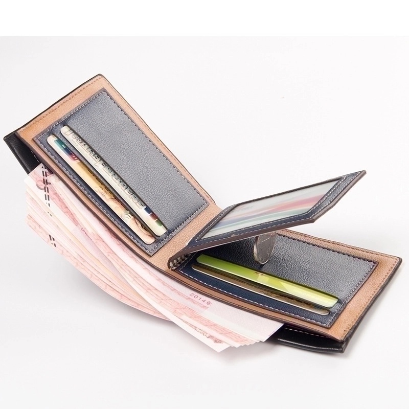 Men’s Stripe Solid Color Pu Leather Open Wallets