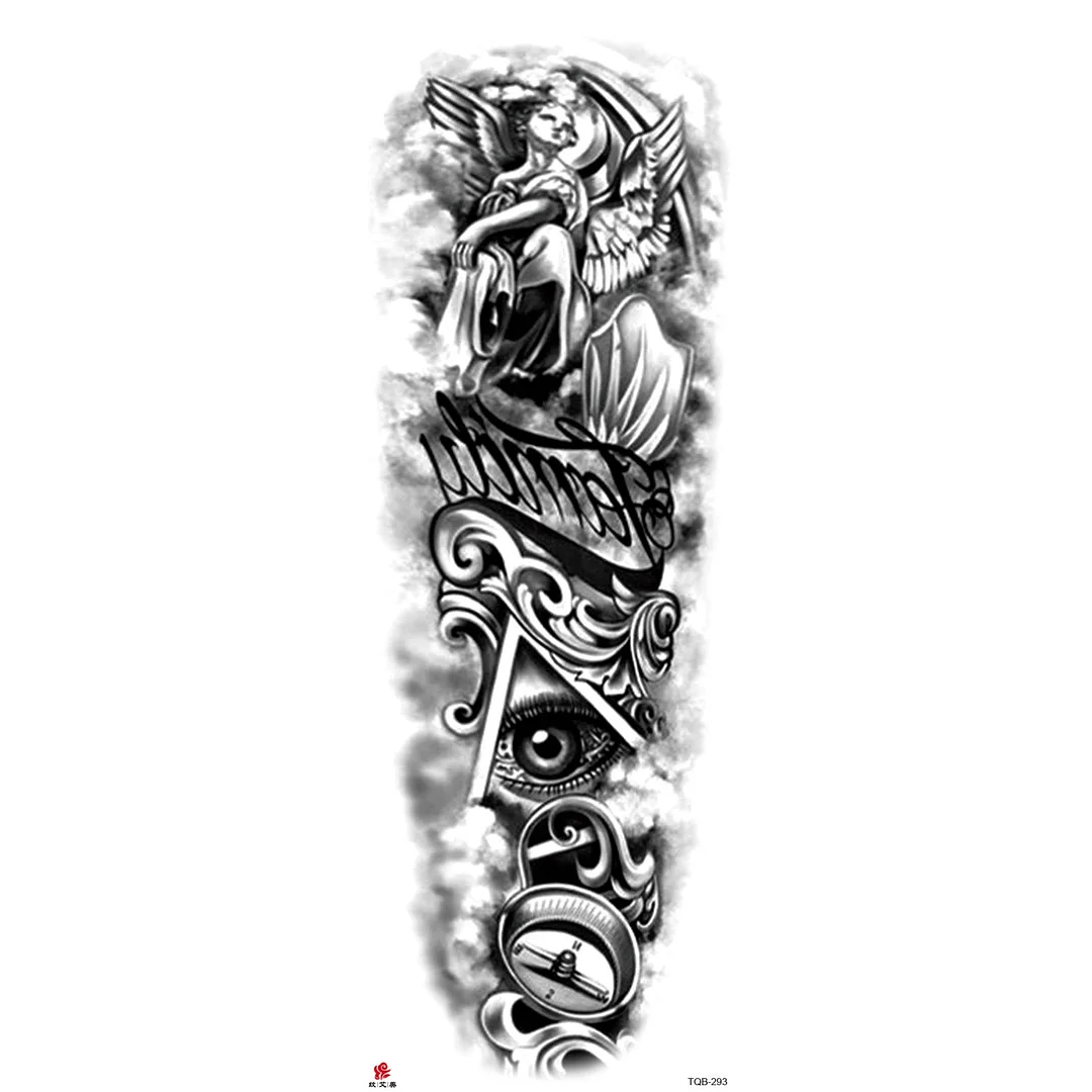 Full Arm Temporary Tattoo Wolf Lion Fish Horns Geometric Man Body Leg Rose Flower Phoenix Waterproof Sticker Cool Women Tatoo