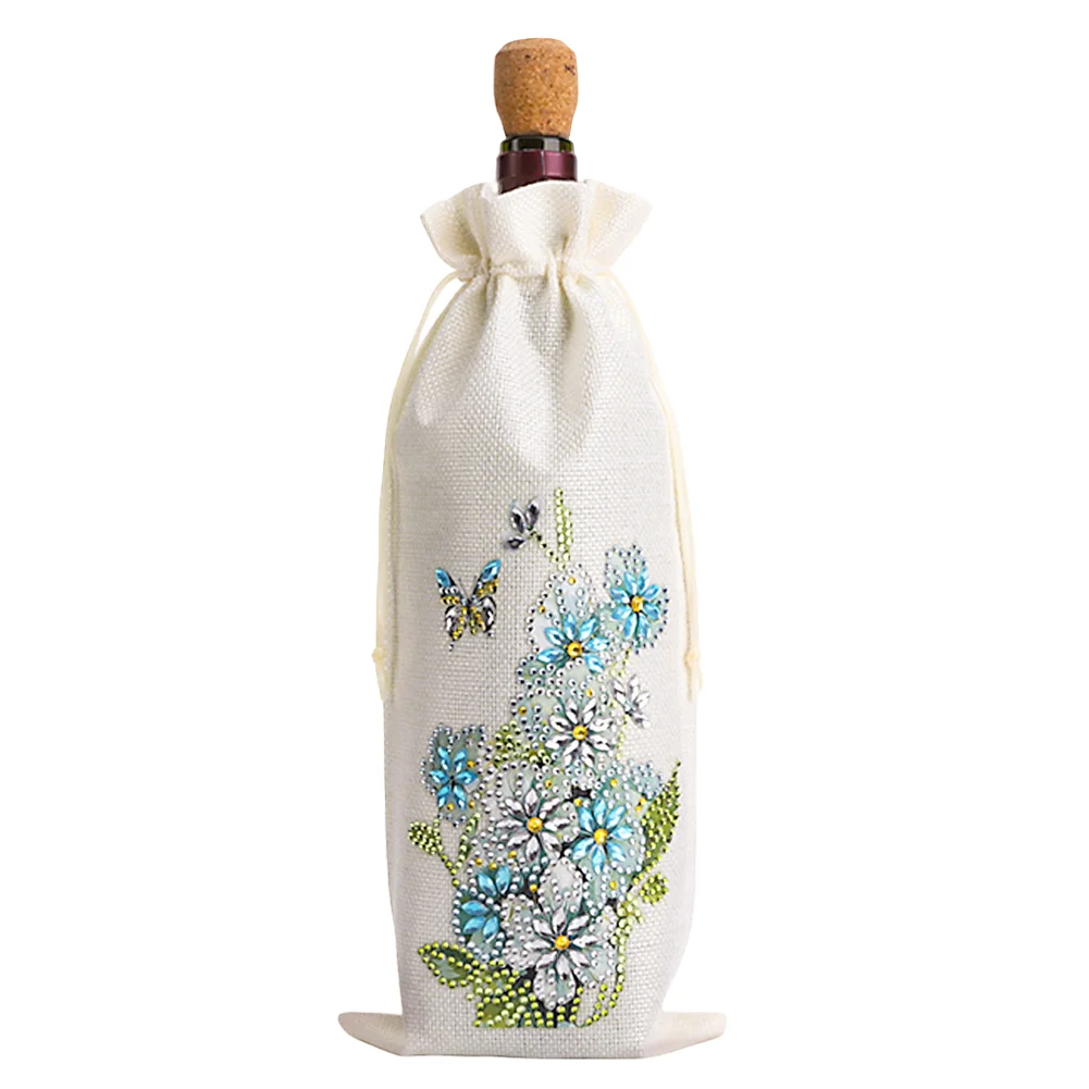 4pcs DIY Diamond Painting Wine Bag Kit Rhinestones Liquor Bottle Cover (Flower)