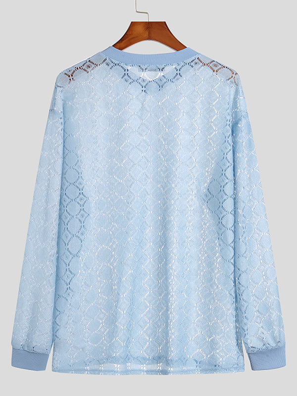 Aonga - Mens See-through Knitted Long-sleeved SweaterI aonga