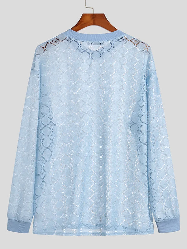 Aonga - Mens See-through Knitted Long-sleeved SweaterI aonga
