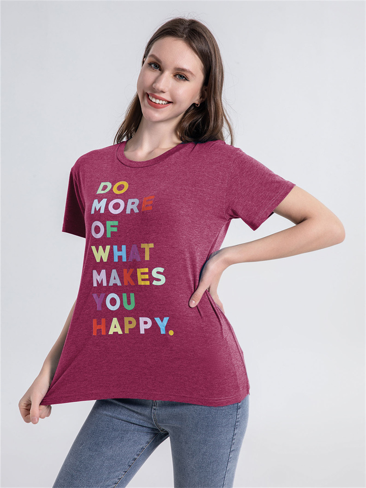 Fashion Women Loose Type Round Neck Rainbow Letters Short-sleeved Temperament Commuter Casual Wind T-shirt Female