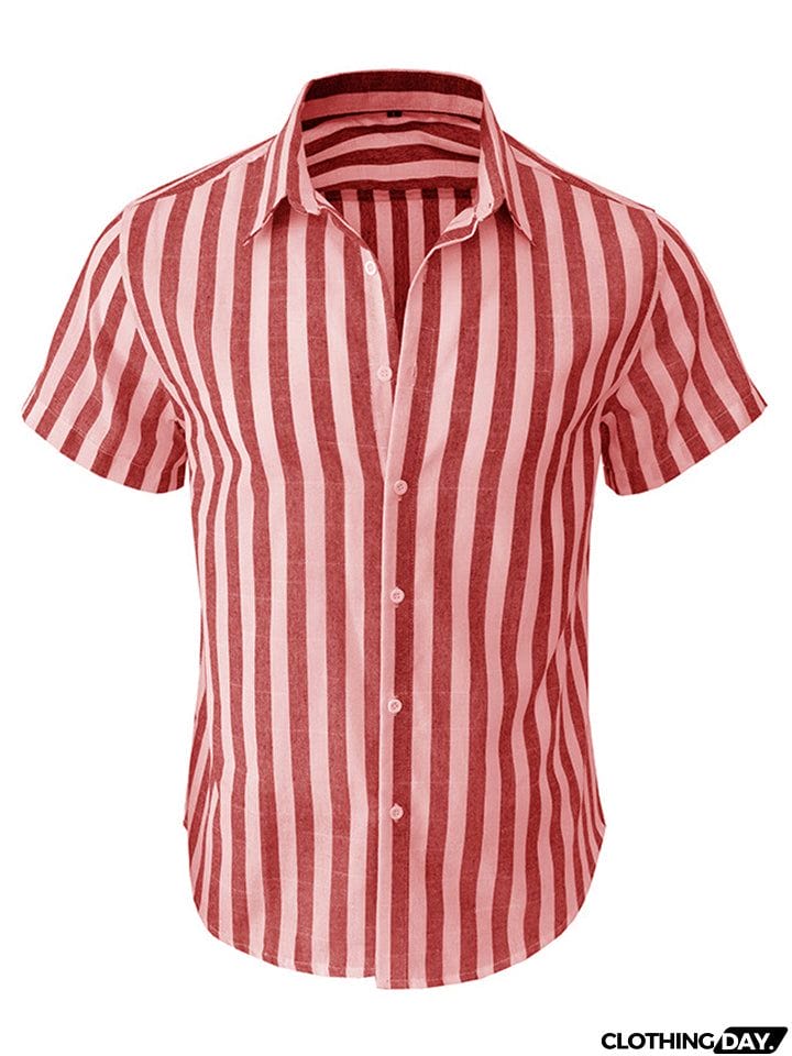 Men's Summer Classic Stripe Lapel Short Sleeve Button Beach Shirts