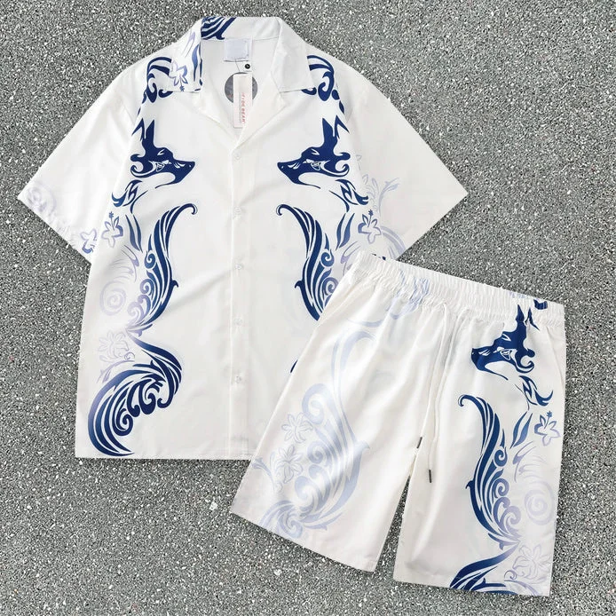 Casual Beach Shirt Teng Pattern Shorts Short Sleeve Suit