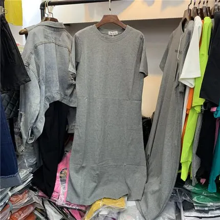 Casual Women Over Size O-Neck Short Sleeve Solid Summer Cotton T Shirt Dress Sales