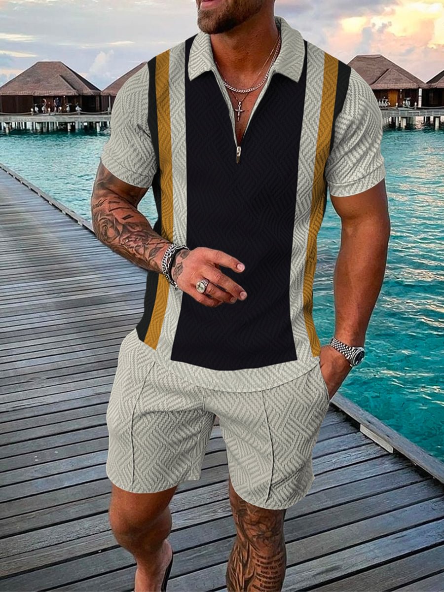 Men's Holiday Contrast Color Striped Printed Polo Suit