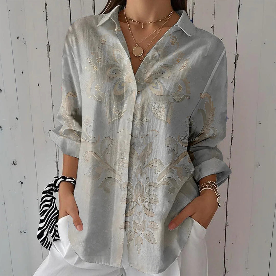 Style & Comfort for Mature Women Women Floral, Off-White DZCL0451 3/4 Sleeve Shirt Collar Printed Button Tops