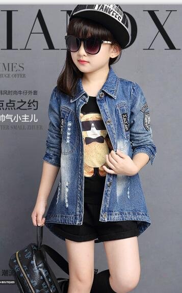 Children Denim Jacket 2016 Autumn Girls Cardigan Outerwear & Coat Girls Princess Long-Sleeved Trench Jacket Age 3-13 T
