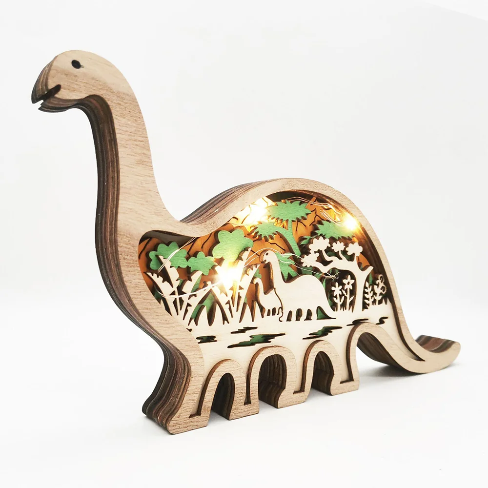 Purexcellent&trade; New forest animals creative wooden desktop wood carving dinosaur crafts decoration