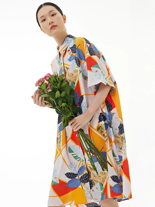 Urban Roomy Multi-Colored Stamped Midi Dress