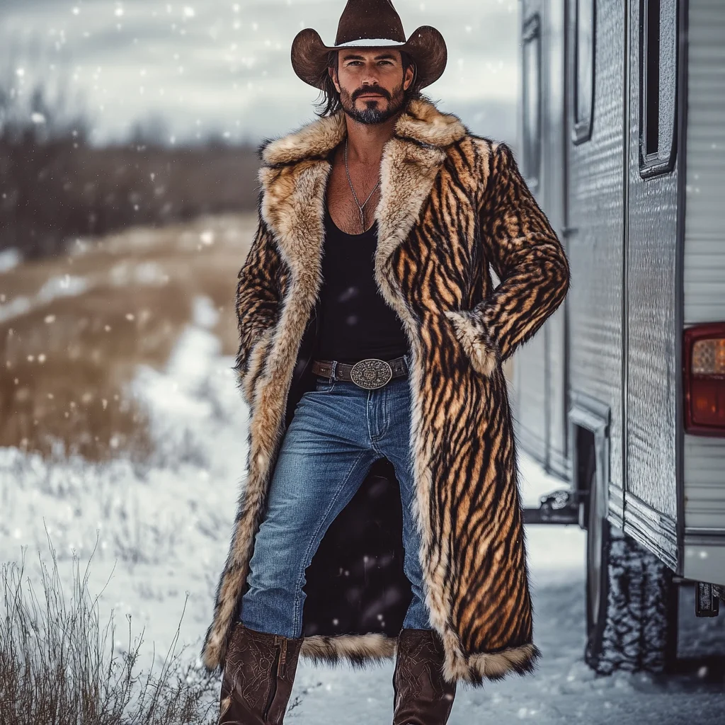 Western Cowboy Winter Warm Vintage Faux Fur Coat Jacket-inspireuse