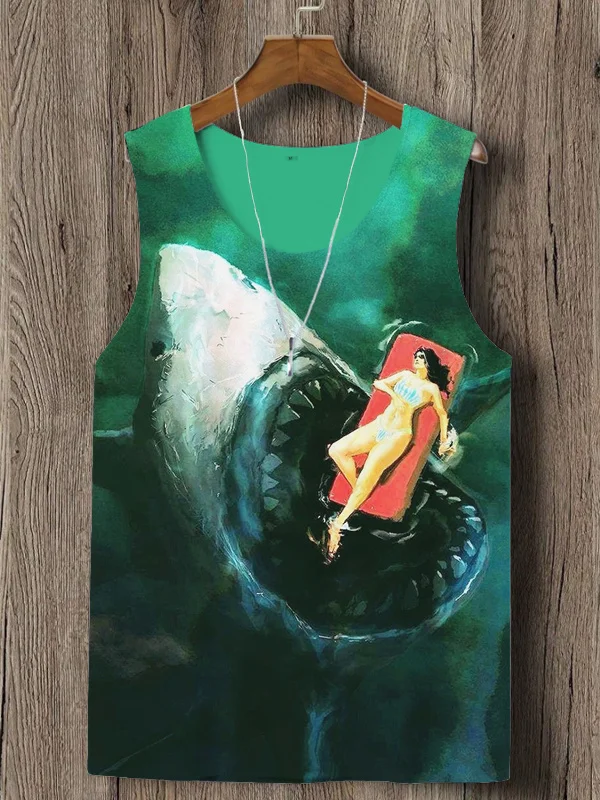 Men's Vacation Style Shark Printed Tank Top