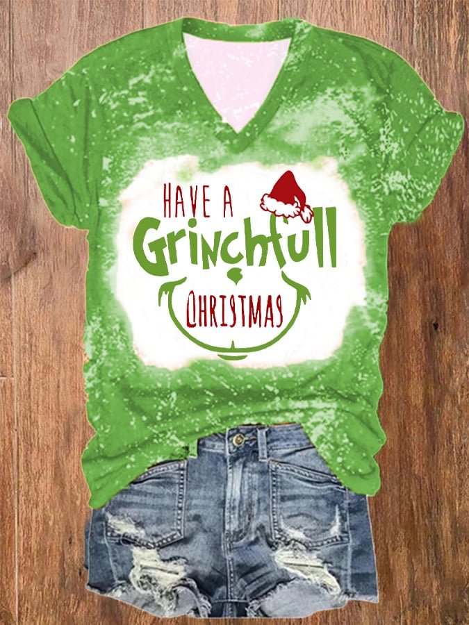 Women's Have A Grinchfull Christmas V-Neck Tee