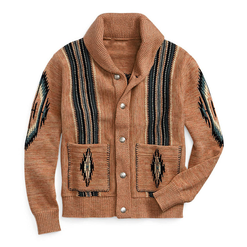 Men's Vintage Lapel Jacquard Knit Cardigan 42749746M