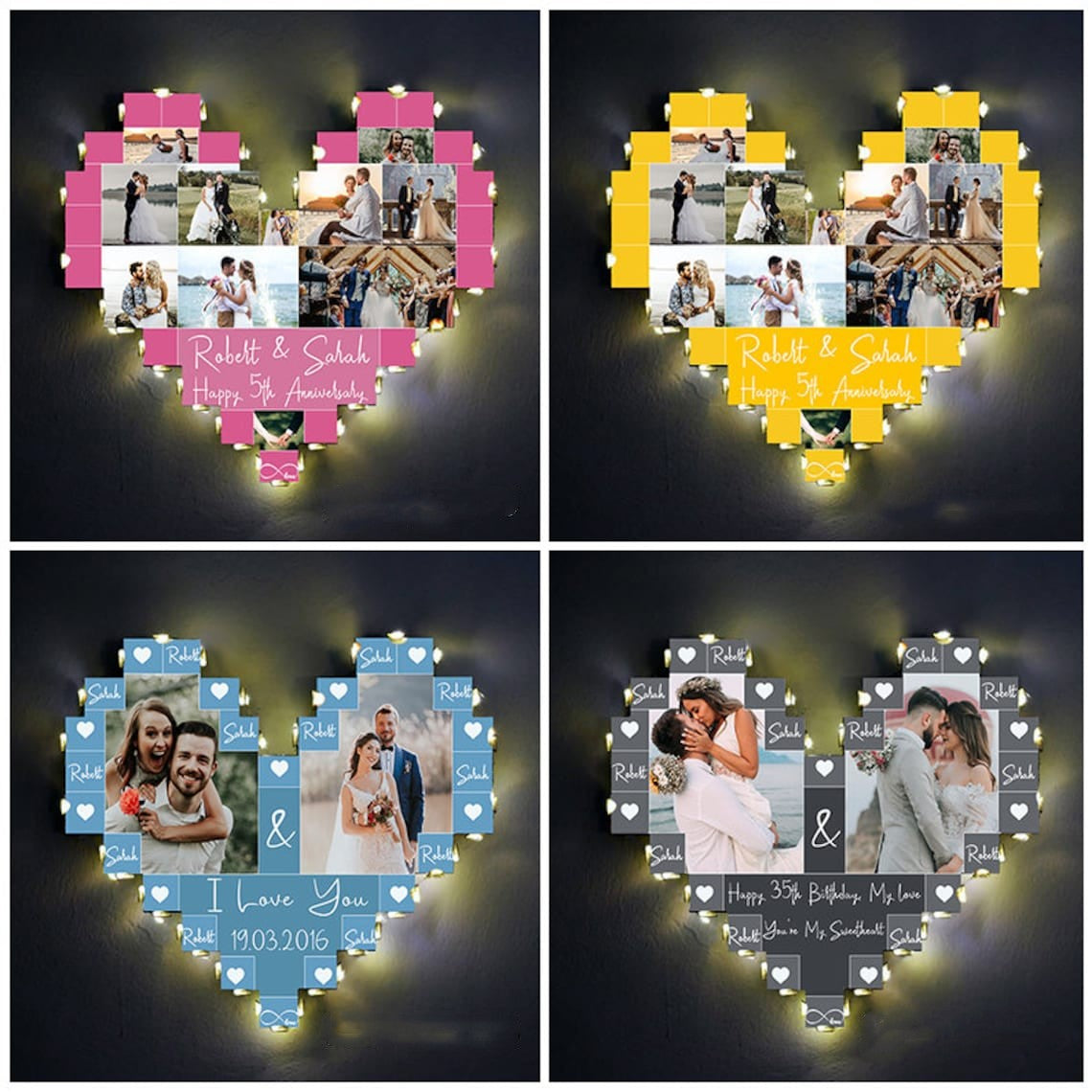 Loveyoufancy Loveyoufancy Personalized Heart Photo Collage Lamp - Illuminate Your Memories