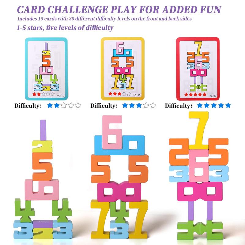 Product Introduction of Wooden Number Building Block (1 Box), Creative Montessori Stacking Toys, Early Educational Toy for Children, Valentine's Day Gift 37