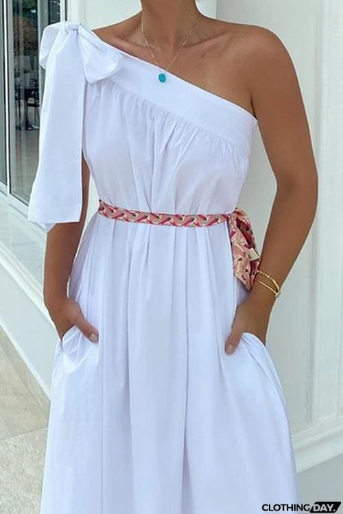 Bow Tie One Shoulder Maxi Dress