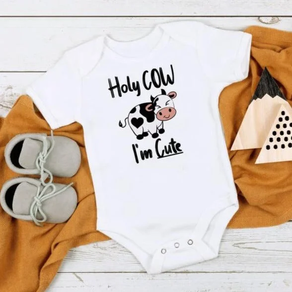 Holy Cow I'm Cute Cow Printed Baby Romper