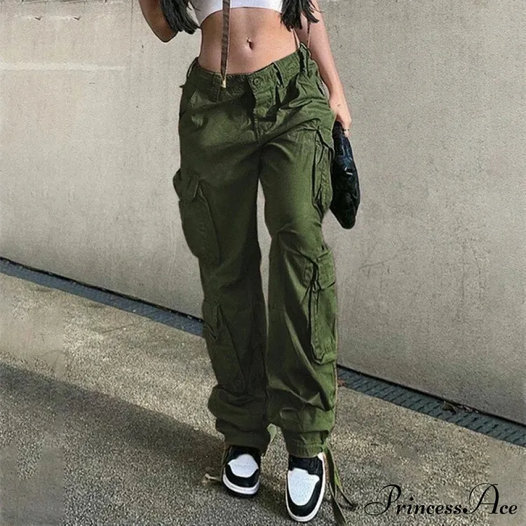 Streetwear Pockets Wide Leg High Waist Straight Trousers
