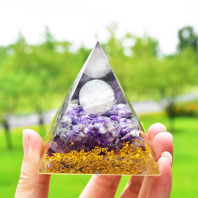 Amethyst Clear Quartz Orgone Pyramid